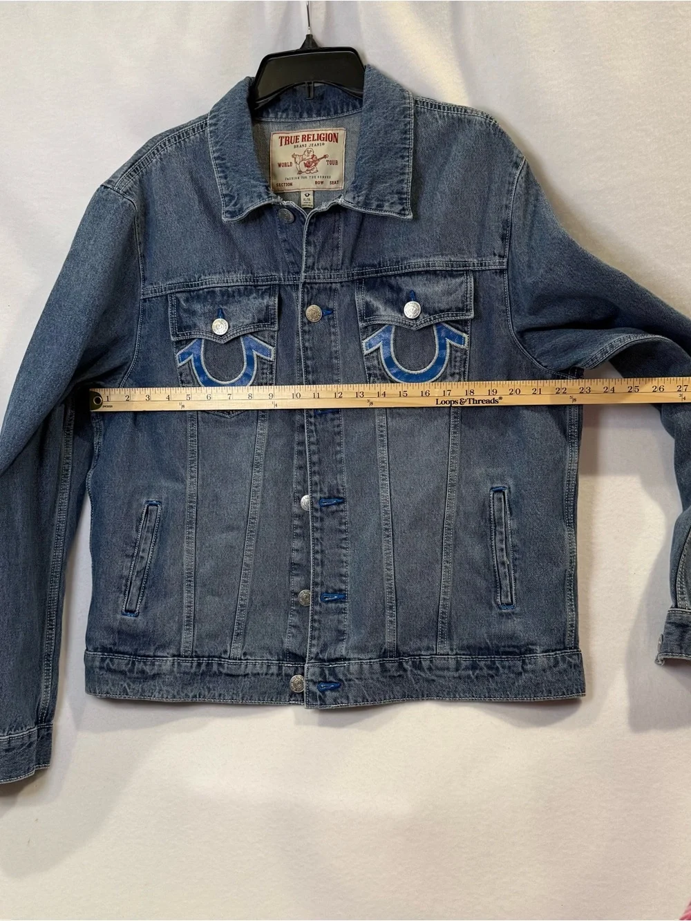 True Religion Light Blue Denim Jacket with Red Logo Patch